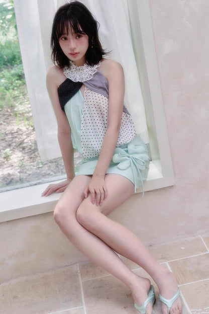 Clover Bow Tie Leather Skirt