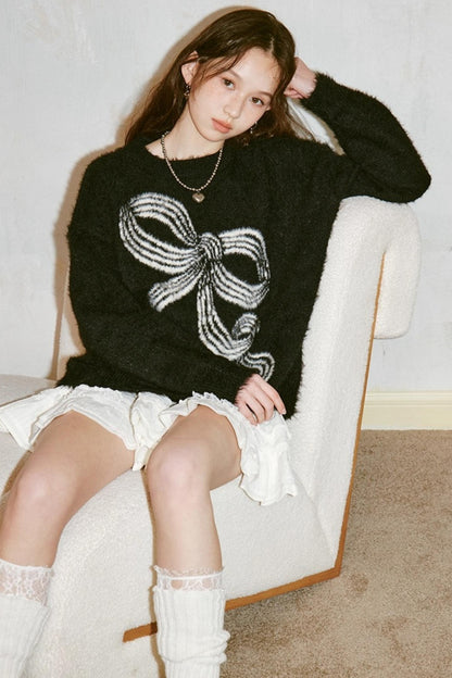 Striped Bow Knit Sweater