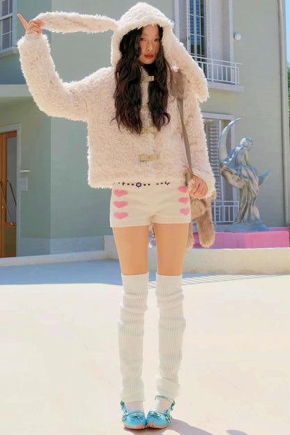 Studded Bow Faux Fur Coat