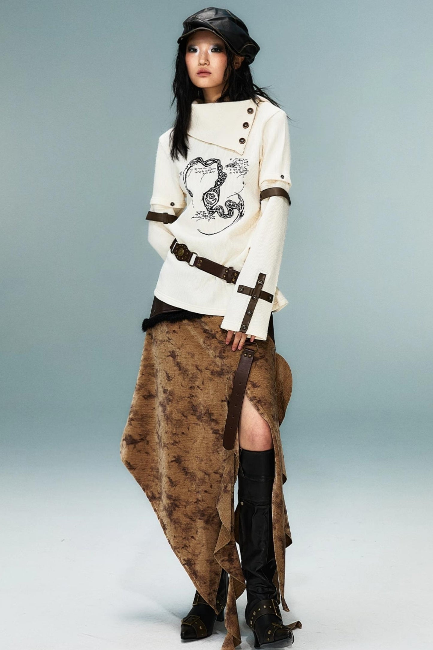 Vintage Detachable Sleeve Cross Knit Top