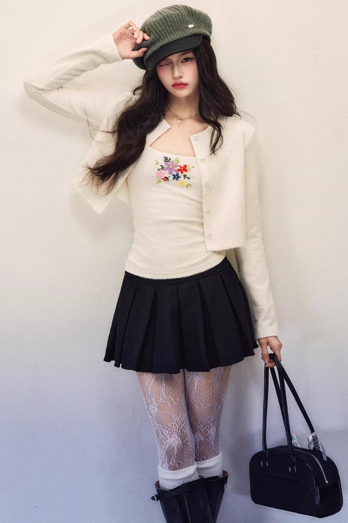 Embroidery Knit Cardigan Set-Up