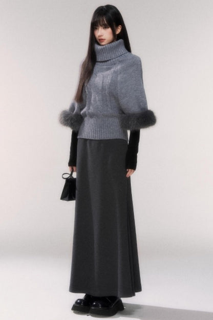 Gray Turtleneck Batwing Sweater
