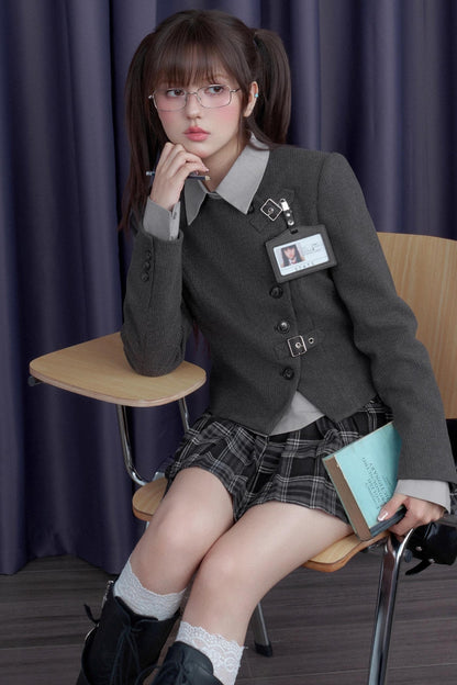 Gray Woolen Diagonal Shirt & Jacket Set-Up