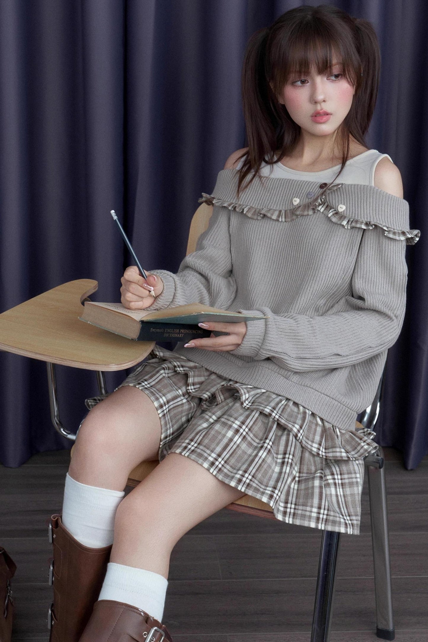 Sweet Brown Patchwprk Plaid Dress