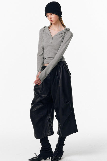 Drawstring Hooded Stretchy Top