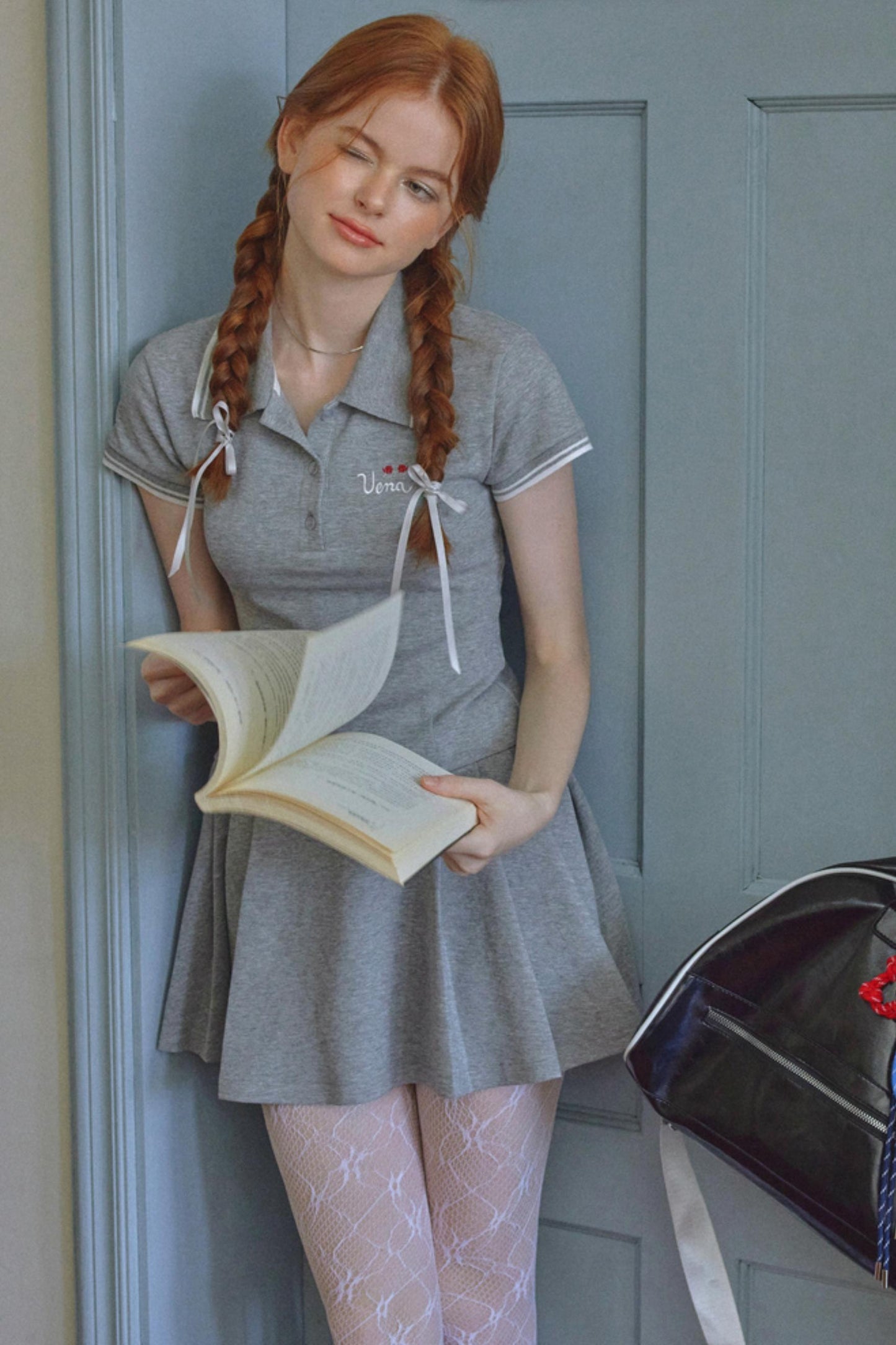 Gray Pleated A-Line Dress