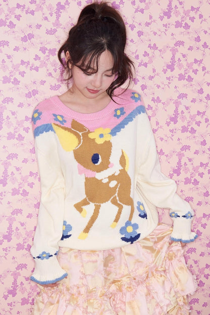 Two-Tone Deer Knit Sweater