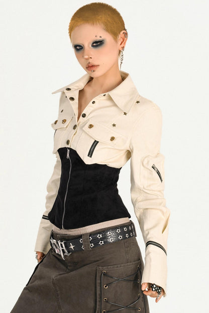 Cool Waist Design Zipper Long Sleeve Top