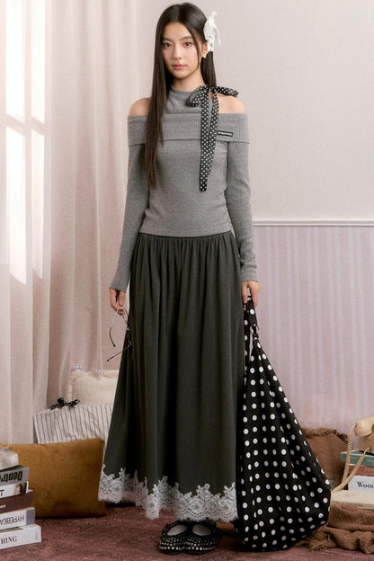 Polka Dot Knitwear Sweater Skirt Set-Up