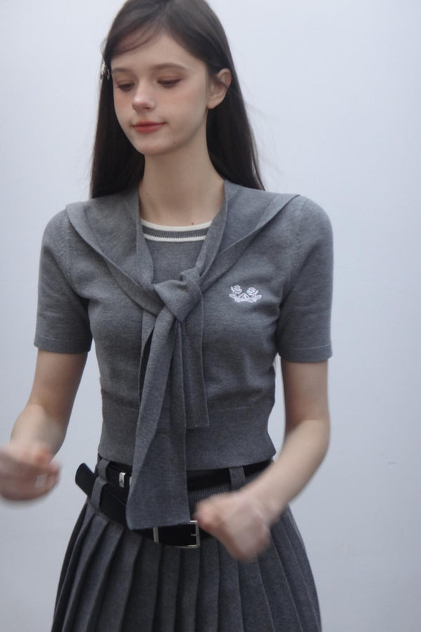 Retro Wool Knit Skirt And Stole Two-Piece Set-Up