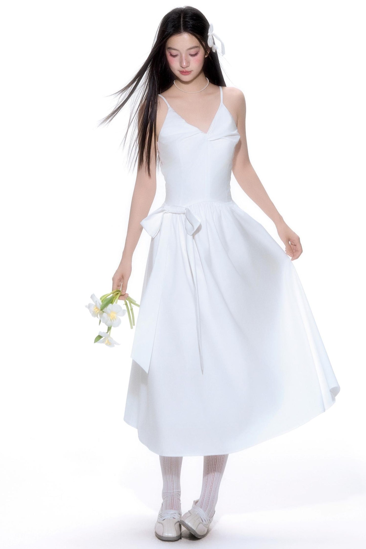 Twisted Bow Halter Pleated Dress