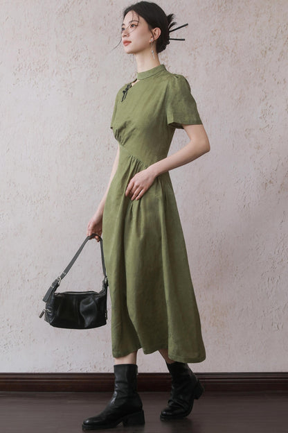 Plum Green Button Dress