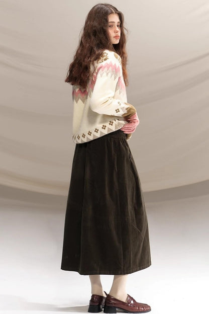 Retro Olive Pleated Skirt