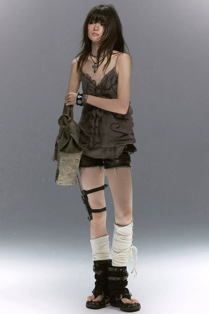 Bubble Graffiti Mesh Camisole Top