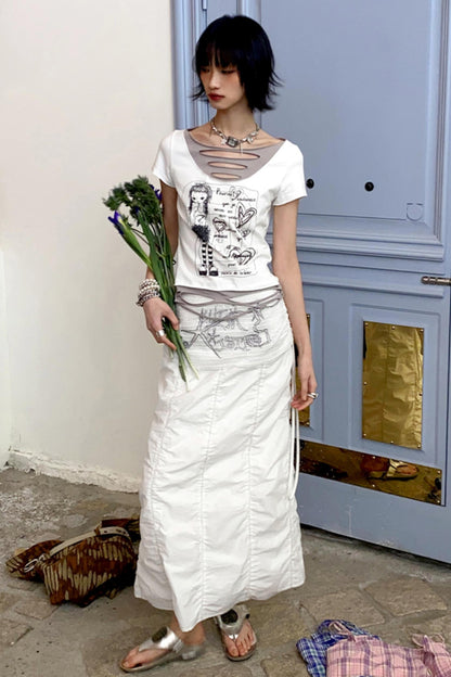 White Pleated A-Line Skirt