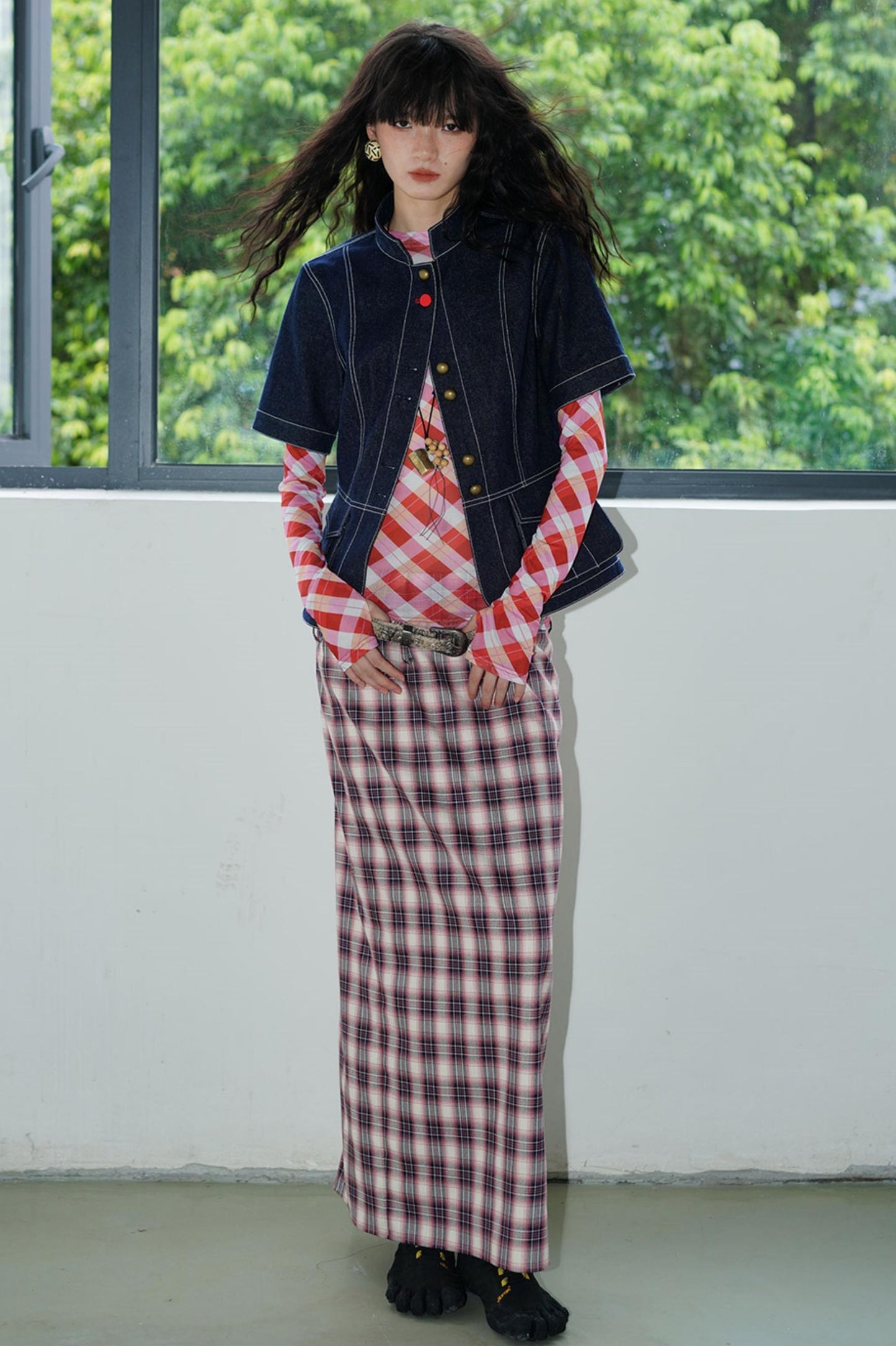 Vintage Long Straight Pleated Skirt