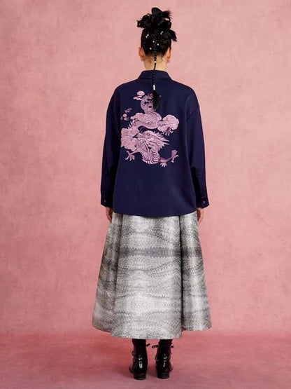 Dragon Cloud & Flower Embroidery Blouse