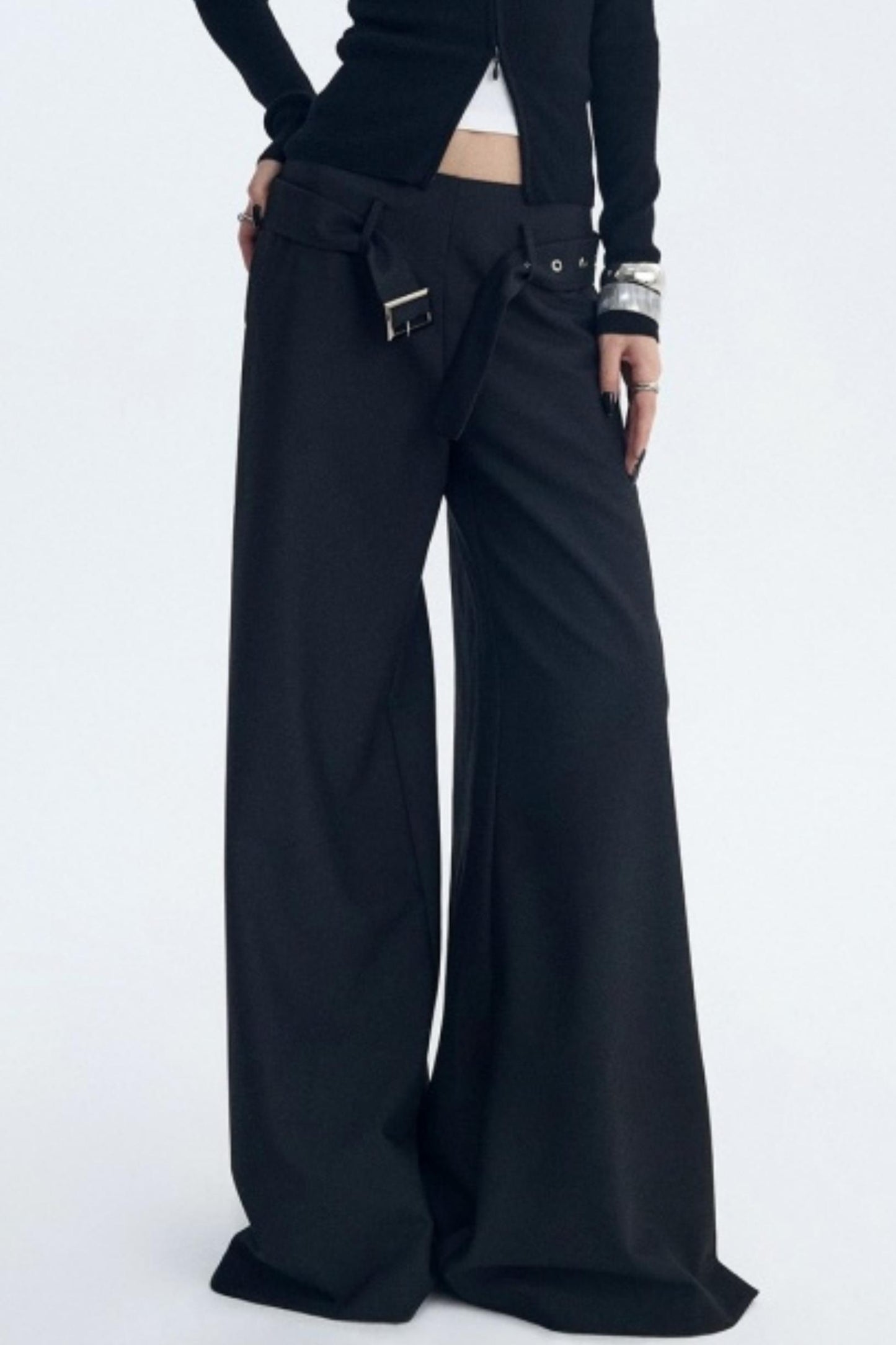 Detachable Belt Wide-Leg Pants
