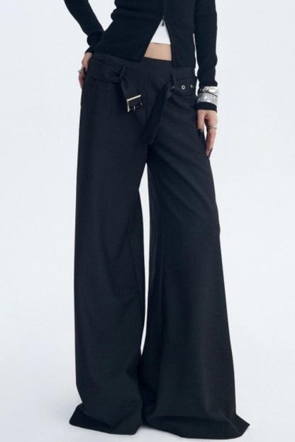 Detachable Belt Wide-Leg Pants