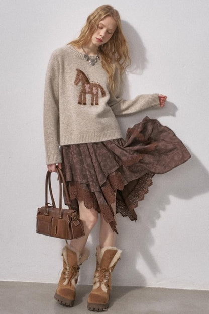 Lace Asymmetrical Layered Skirt