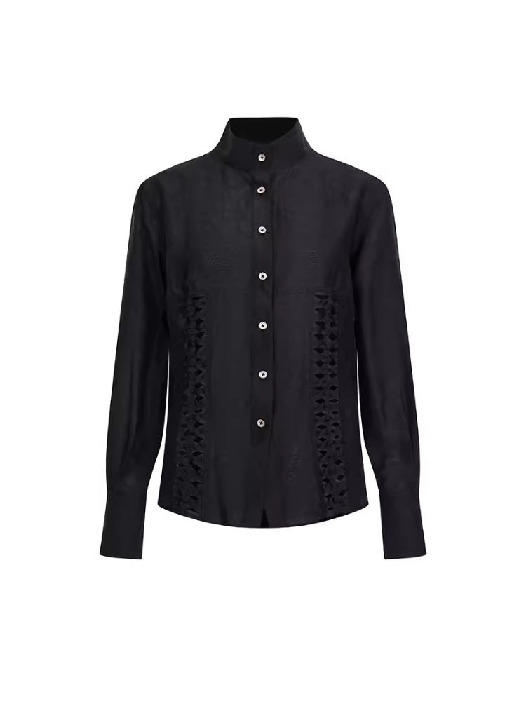 Standing Collar Design Niche Tencel Shirt