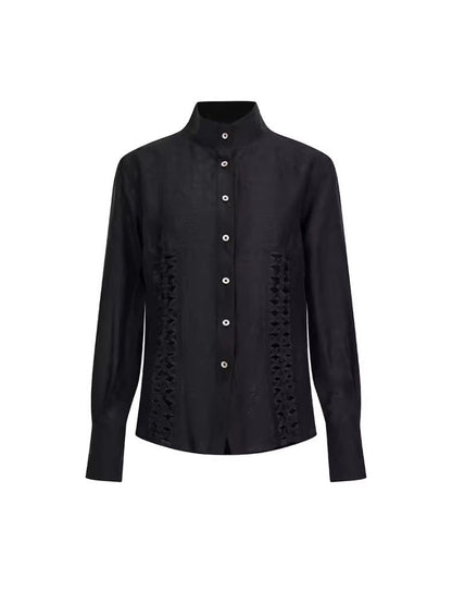 Standing Collar Design Niche Tencel Shirt