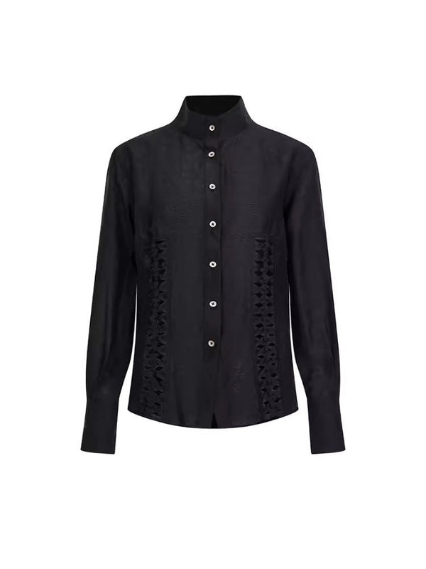 Standing Collar Design Niche Tencel Shirt