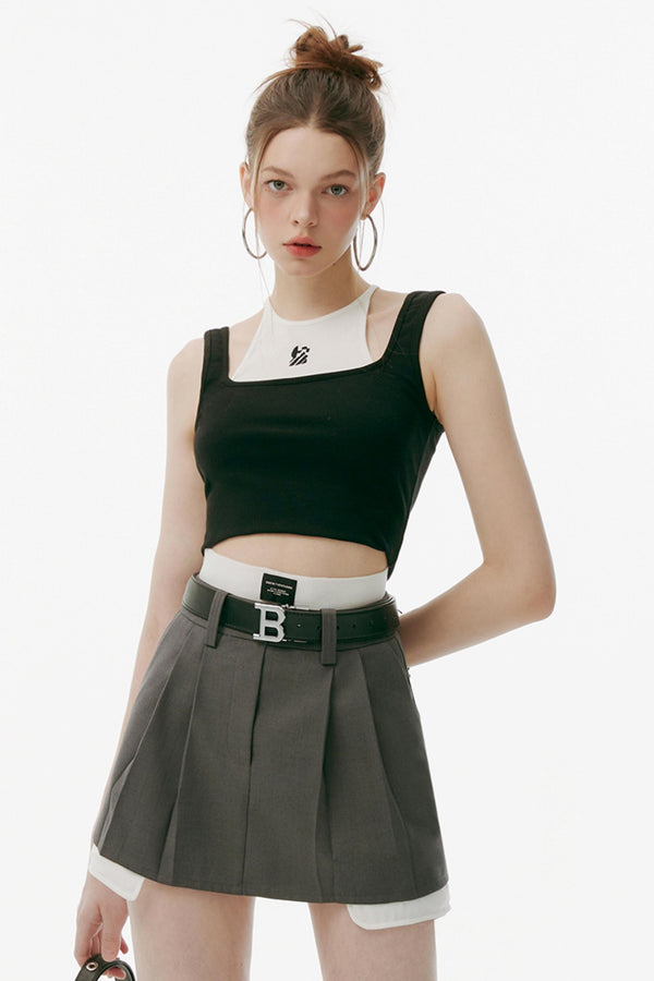 Color Clash Crop Top With Skirt Set-Up