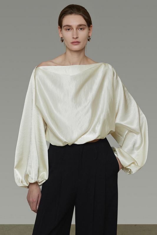 Blouse Satinée Asymétrique Sans Épaules