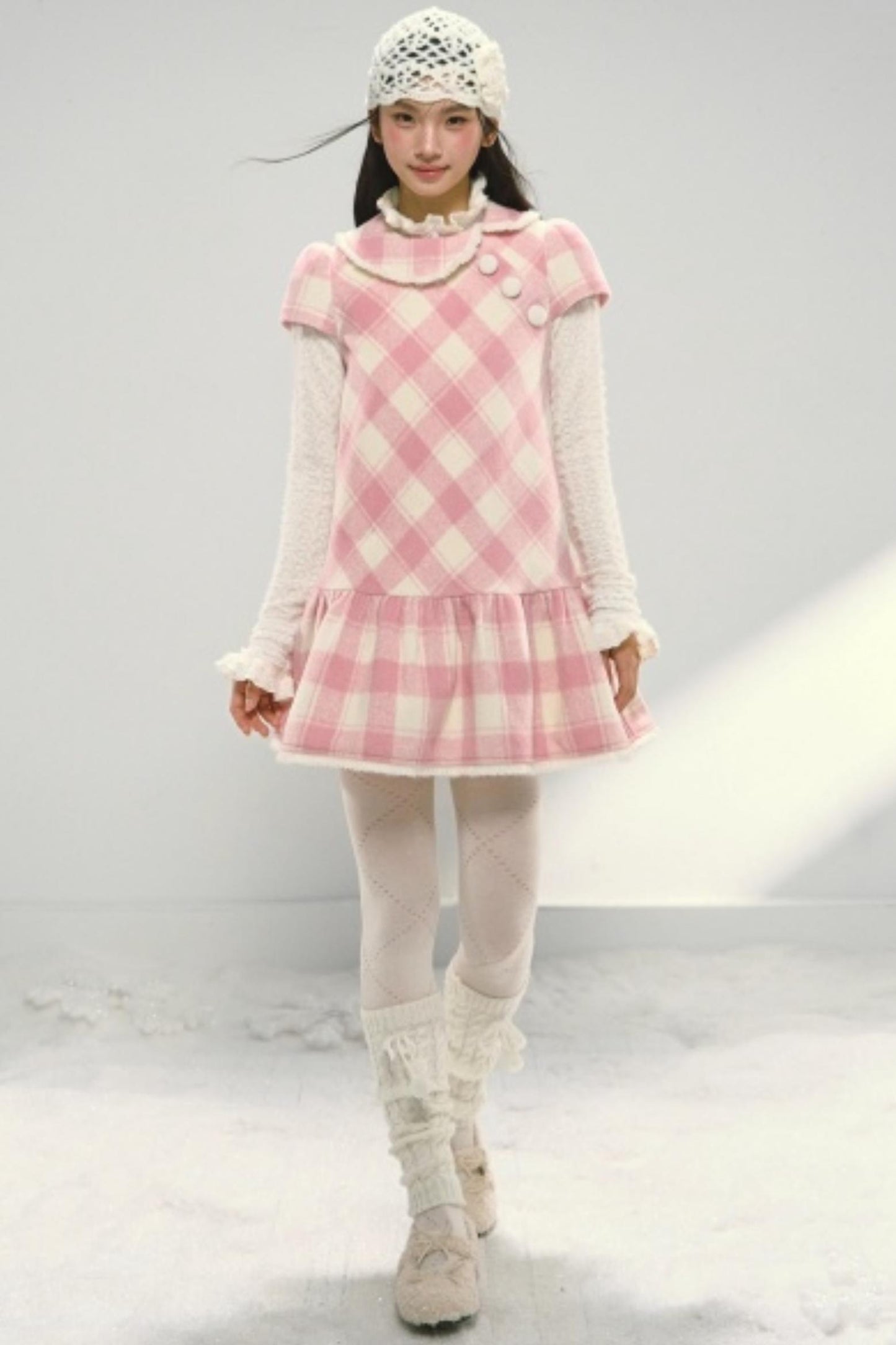 Christmas Plaid Tweed A-Line Dress Set-Up