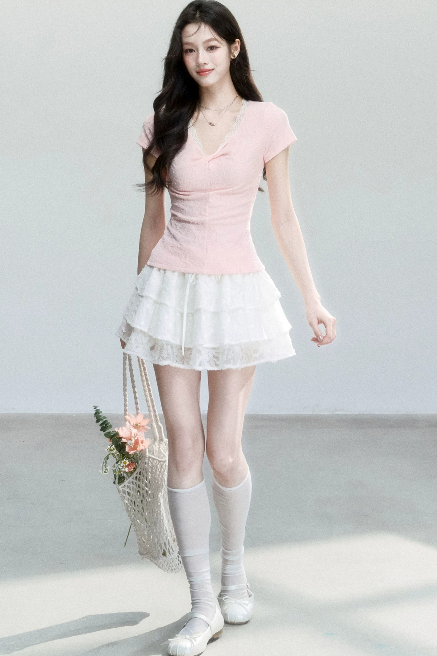 V-Neck Jacquard Textured Top