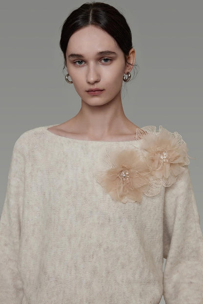 Off-Shoulder Floral Knit Top