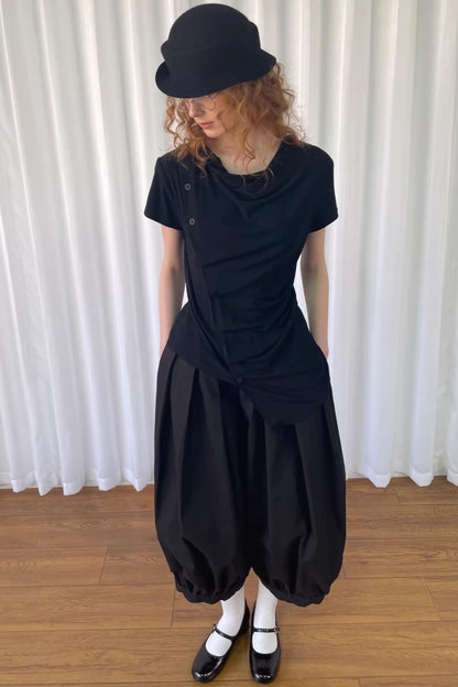 Pleated Irregular Neckline Top