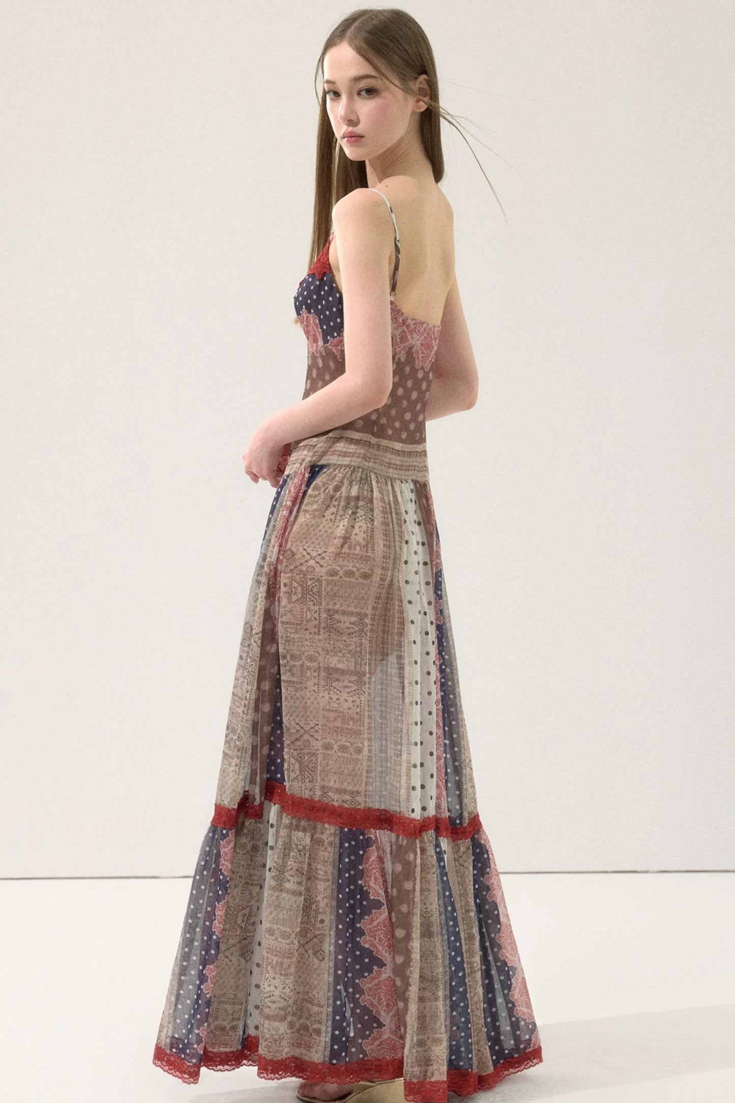 Retro Print Patchwork Dress