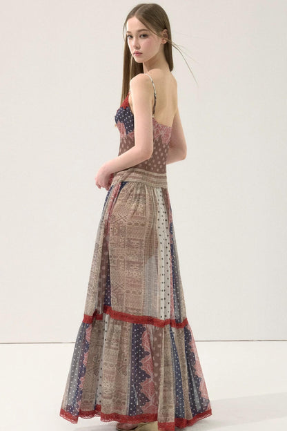 Retro Print Patchwork Dress