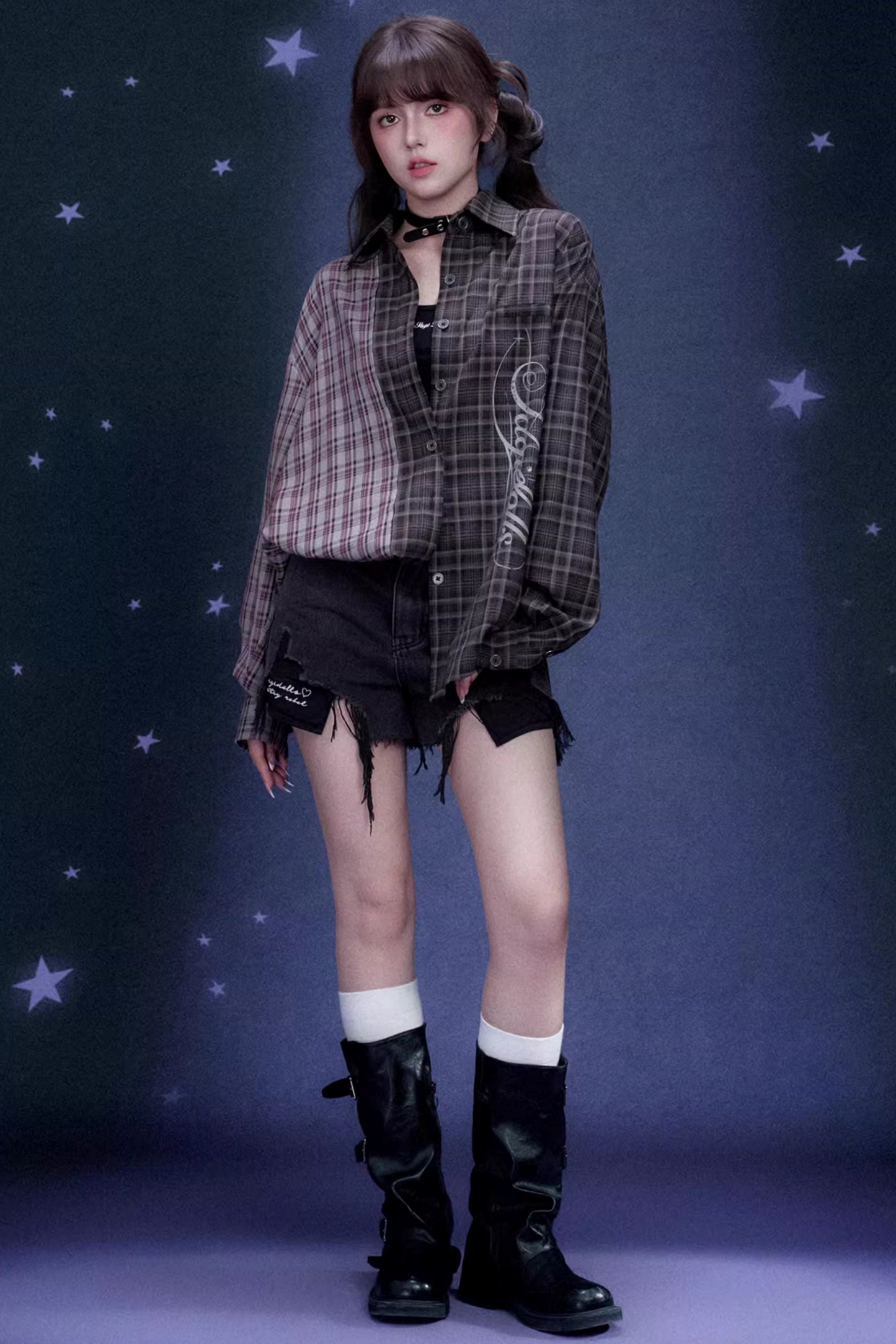 Karo Asymmetrische Patchwork-Jacke
