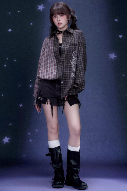 Karo Asymmetrische Patchwork-Jacke