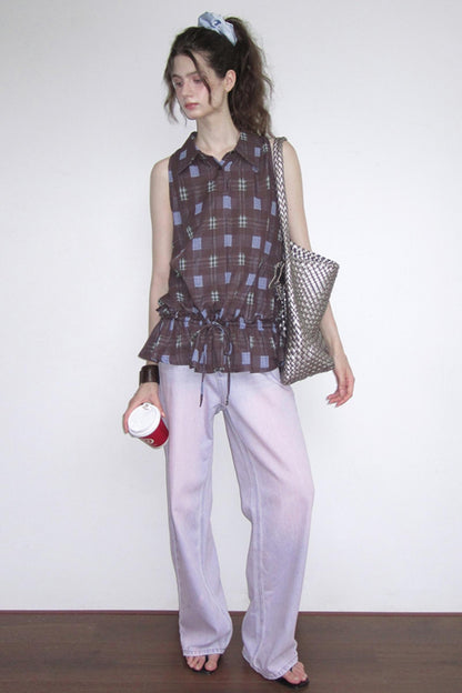 Dali Check Ruffle Top