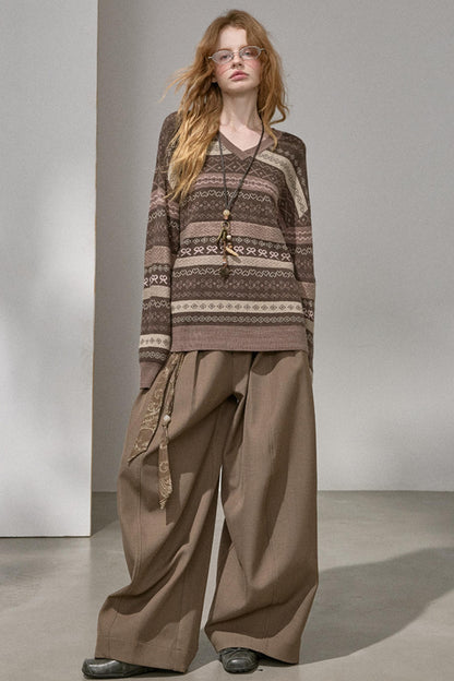 Fair Isle Jacquard V-Neck Top