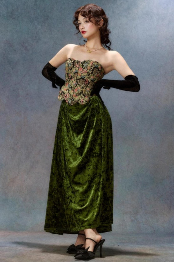 Emerald Velvet Lace Skirt Set-Up
