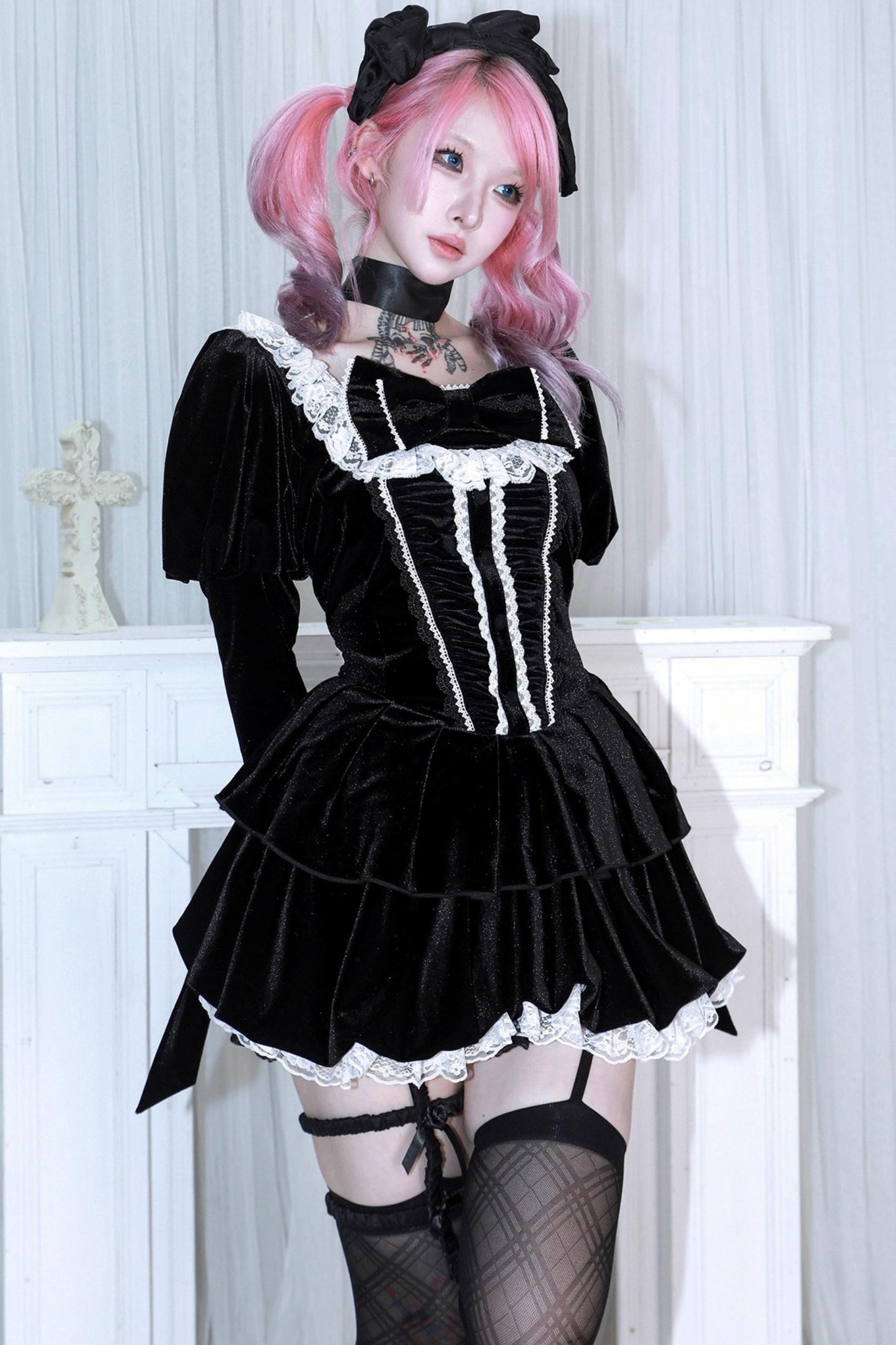 Black Velvet Lace Dress