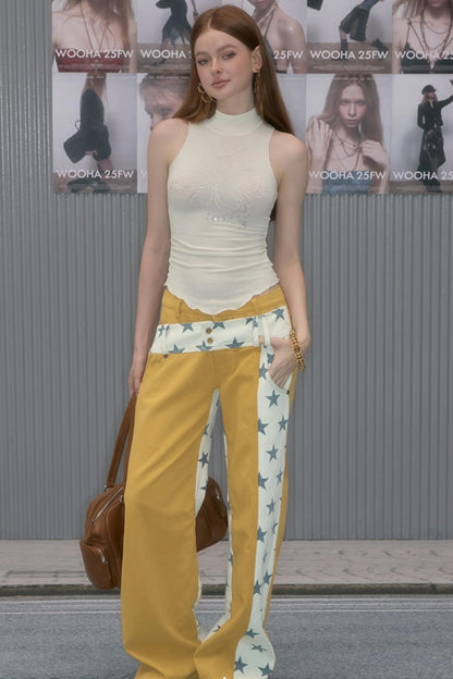 Star Stitching Straight Pants