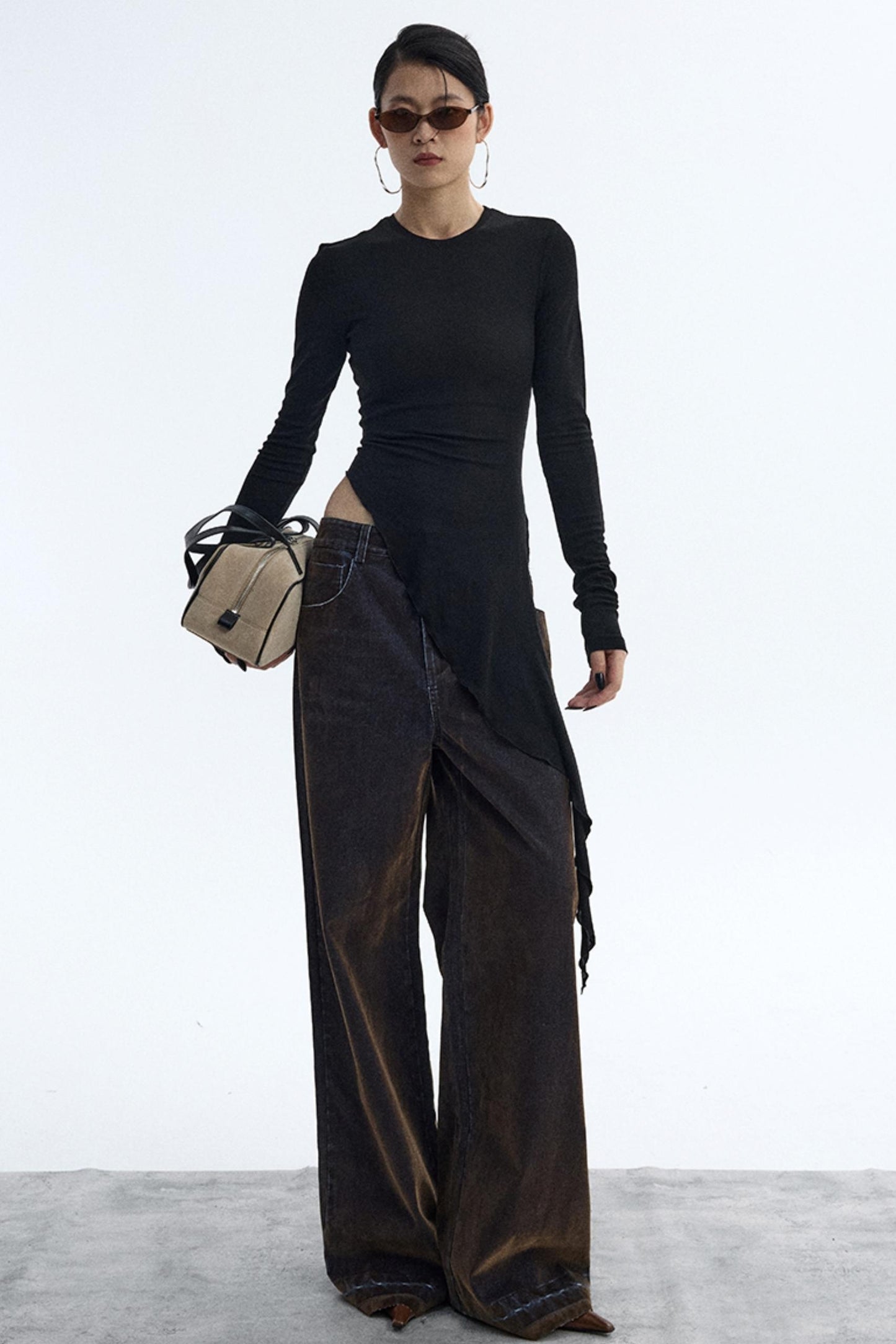 Ruffled Lyocell Asymmetrical Top