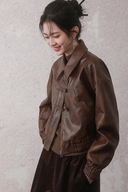 Cocoa Brown Retro Leather Jacket