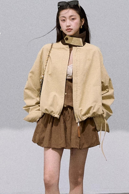 Vintage Contrast Cotton Linen Casual Short Jacket