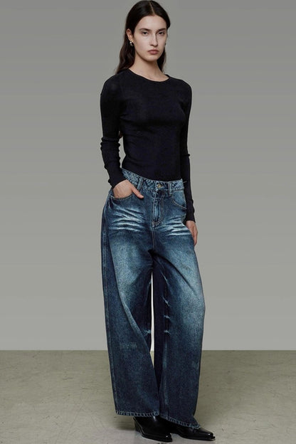 Retro Washed Wide-Leg Jeans