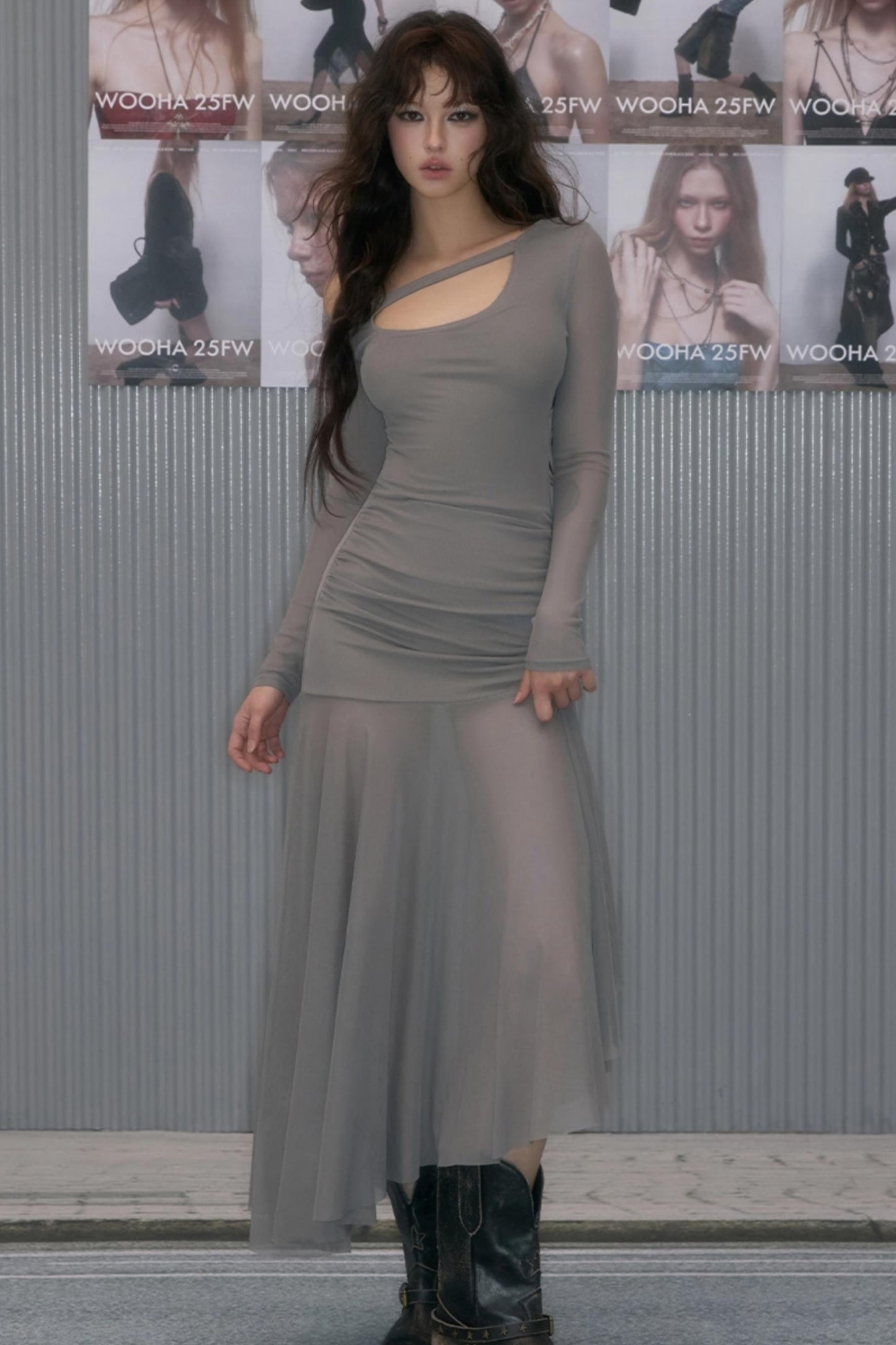 Hollow Collar Inner Spliced Long Dress