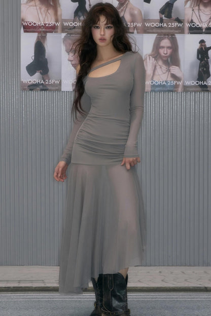 Hollow Collar Inner Spliced Long Dress