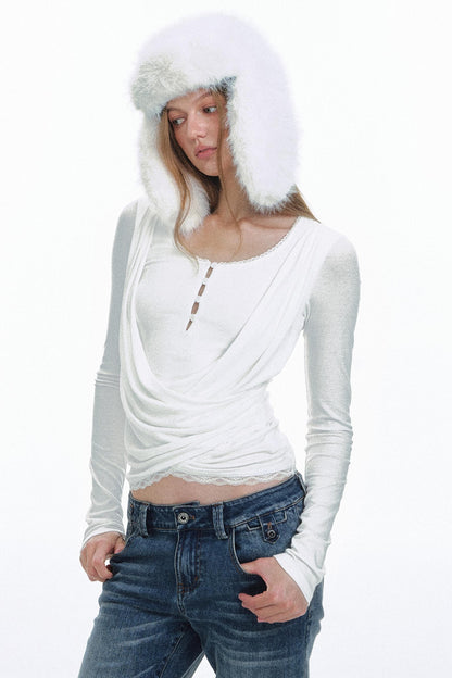 Pleated Lace Knit Top