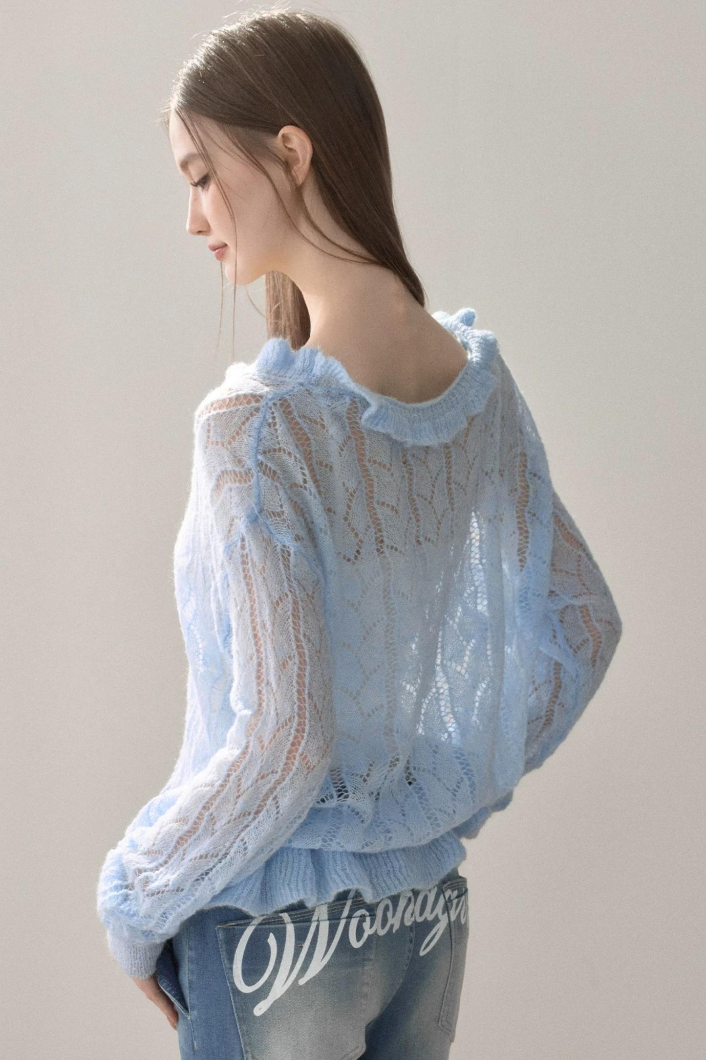 Knit Ruffled Cut Out Blouse